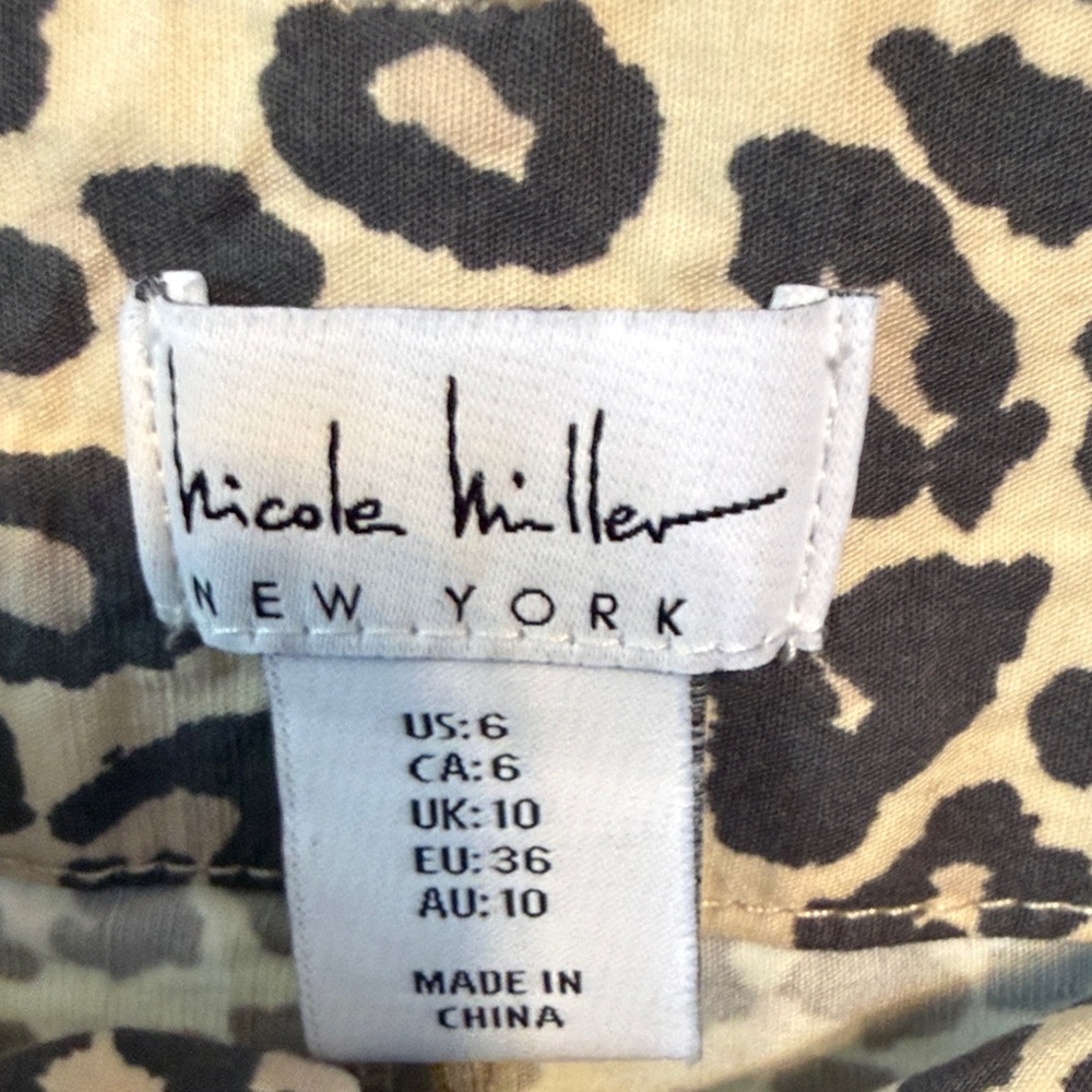 Nicole Miller New York Leopard Print Wide Leg Pants Womens Size 6 Tan Black High - Picture 2 of 3